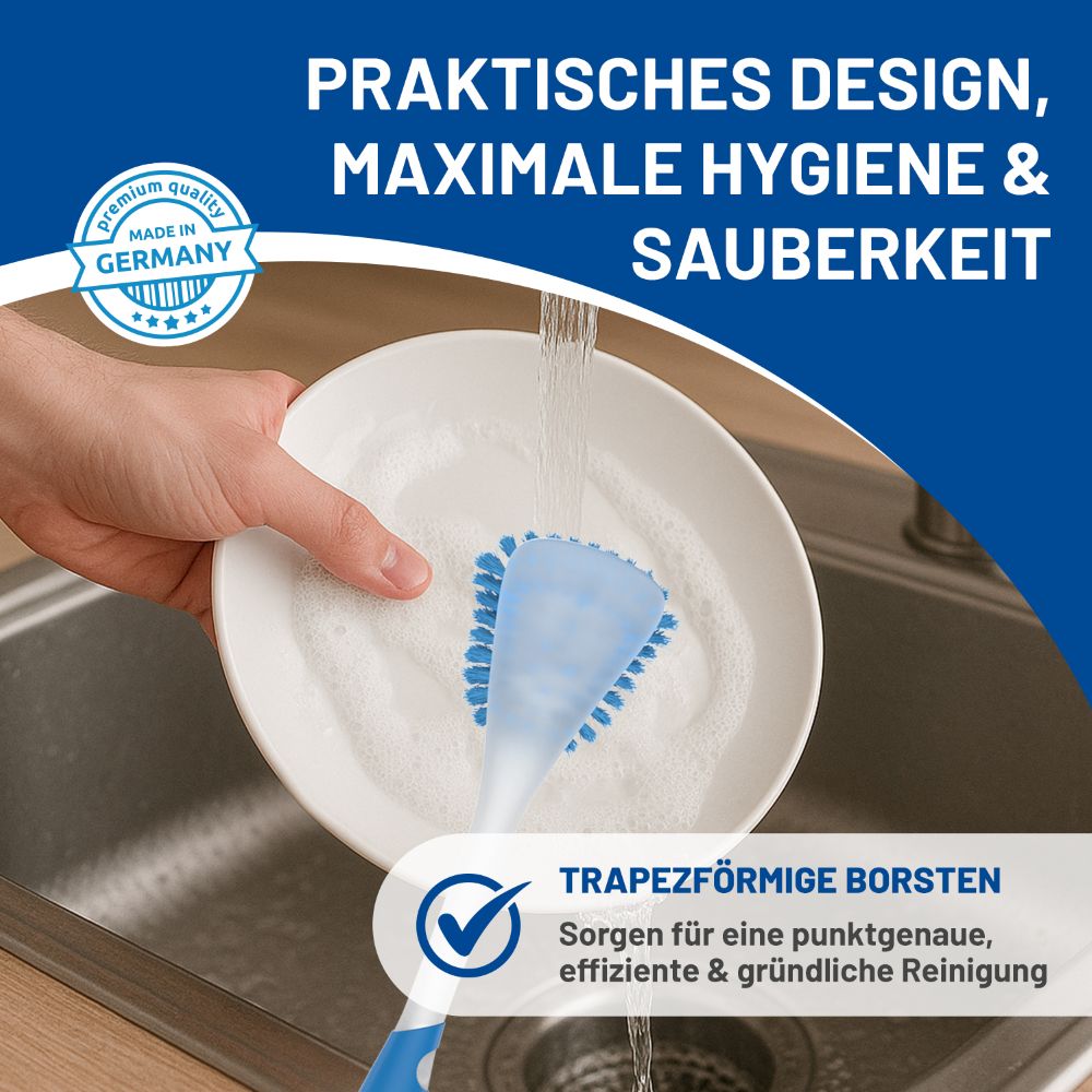 Rival 3er Set Spülbürste Trapez mit gummiertem Griff & Saugfuß blau
