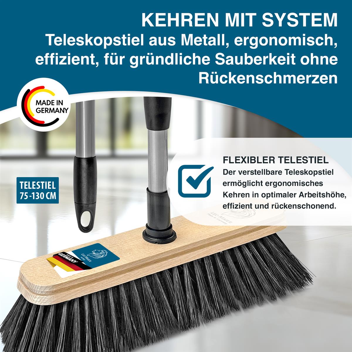 Besen Holz natur Kunsthaar mit Teleskopstiel Peggy Perfect