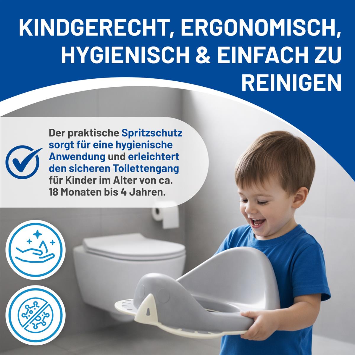 Rival Kinder-Toilettensitz grau/weiß mit Gummierung